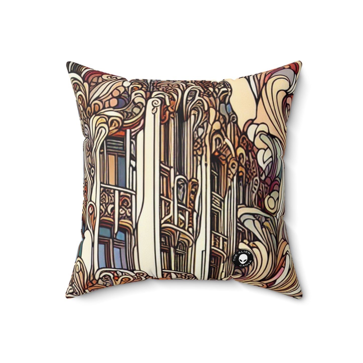 "Enchanted Seasons: Art Nouveau Forest Illustration"- The Alien Spun Polyester Square Pillow Art Nouveau