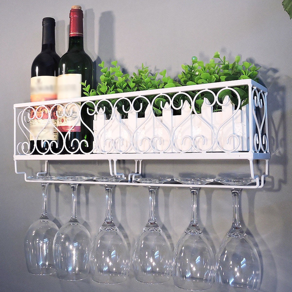 Estante de vino de metal para montaje en pared, bandeja para botellas de vino con puerta de cristal, decoración de Bar para el hogar