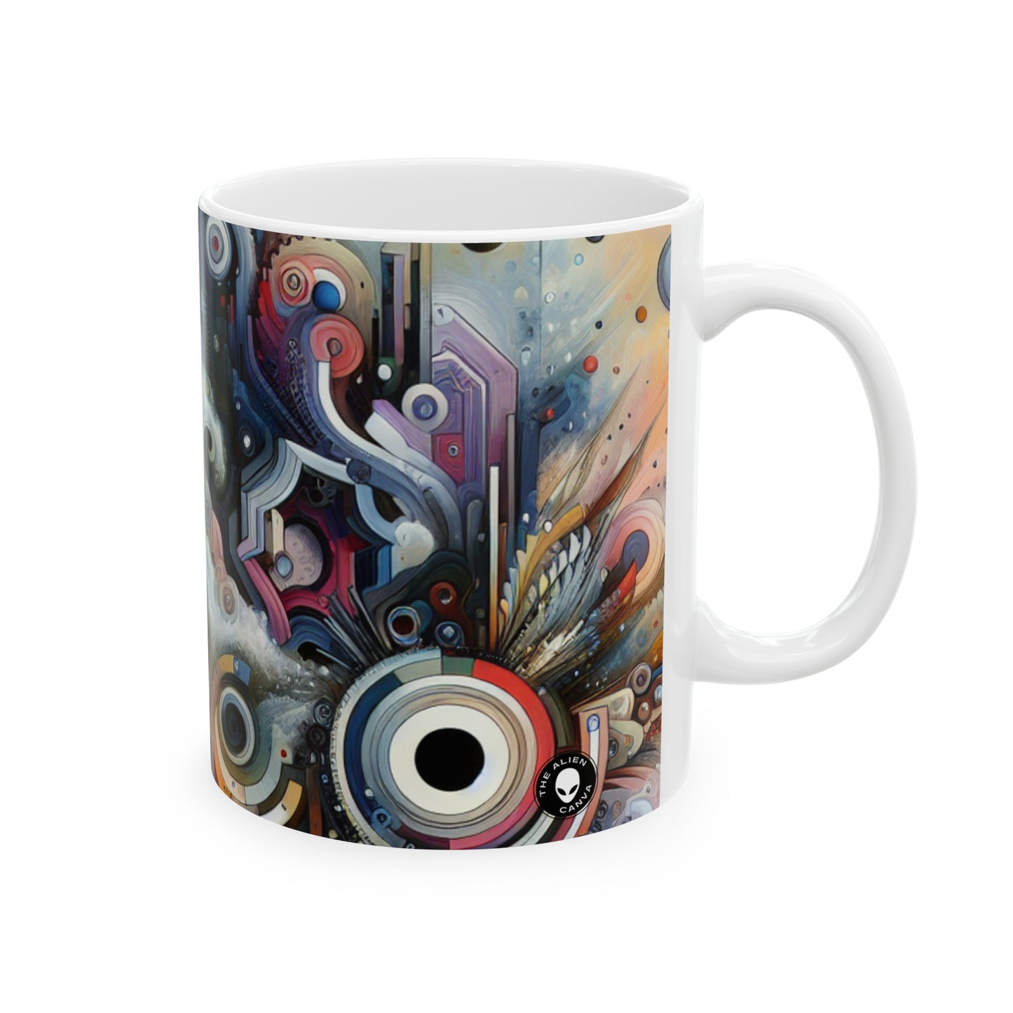 "Flux temporel : un voyage surréaliste à travers des formes abstraites et des couleurs vibrantes" - The Alien Ceramic Mug 11oz Art d'avant-garde