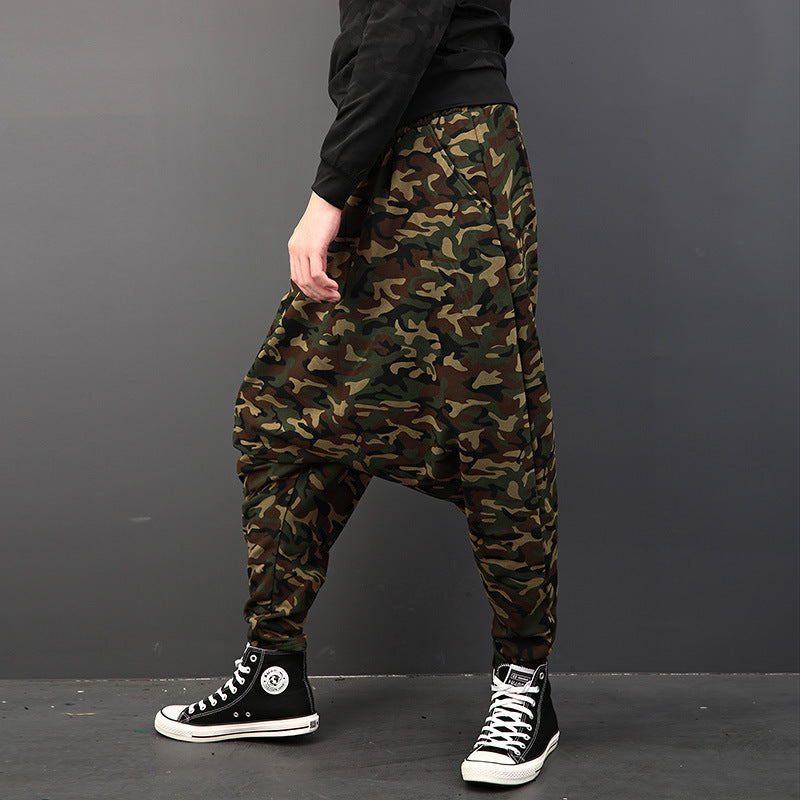 Pantalones harén pantalones de camuflaje estampados en la entrepierna pantalones de hip-hop