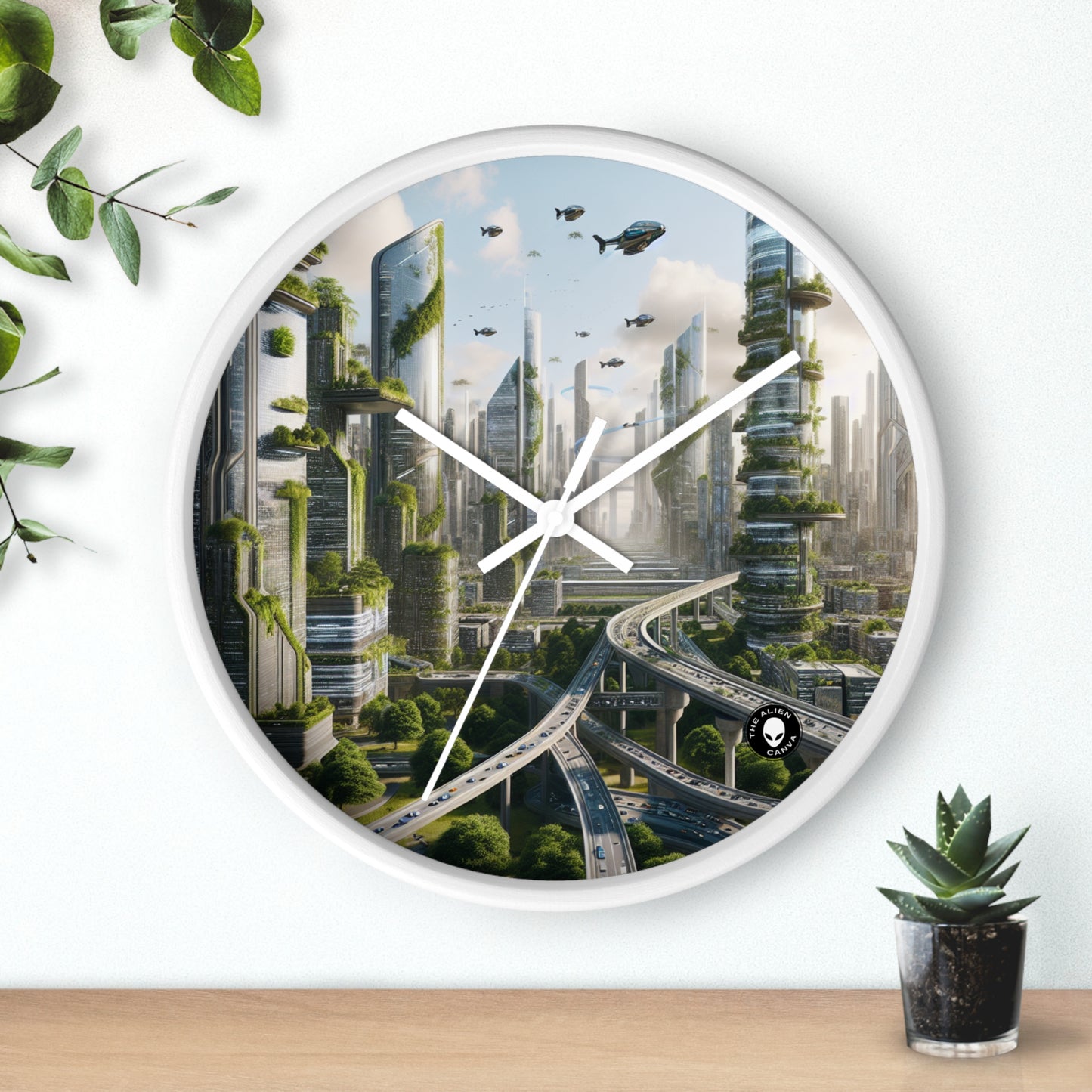 "Nature's Reclamation: A Futuristic Cityscape" - The Alien Wall Clock