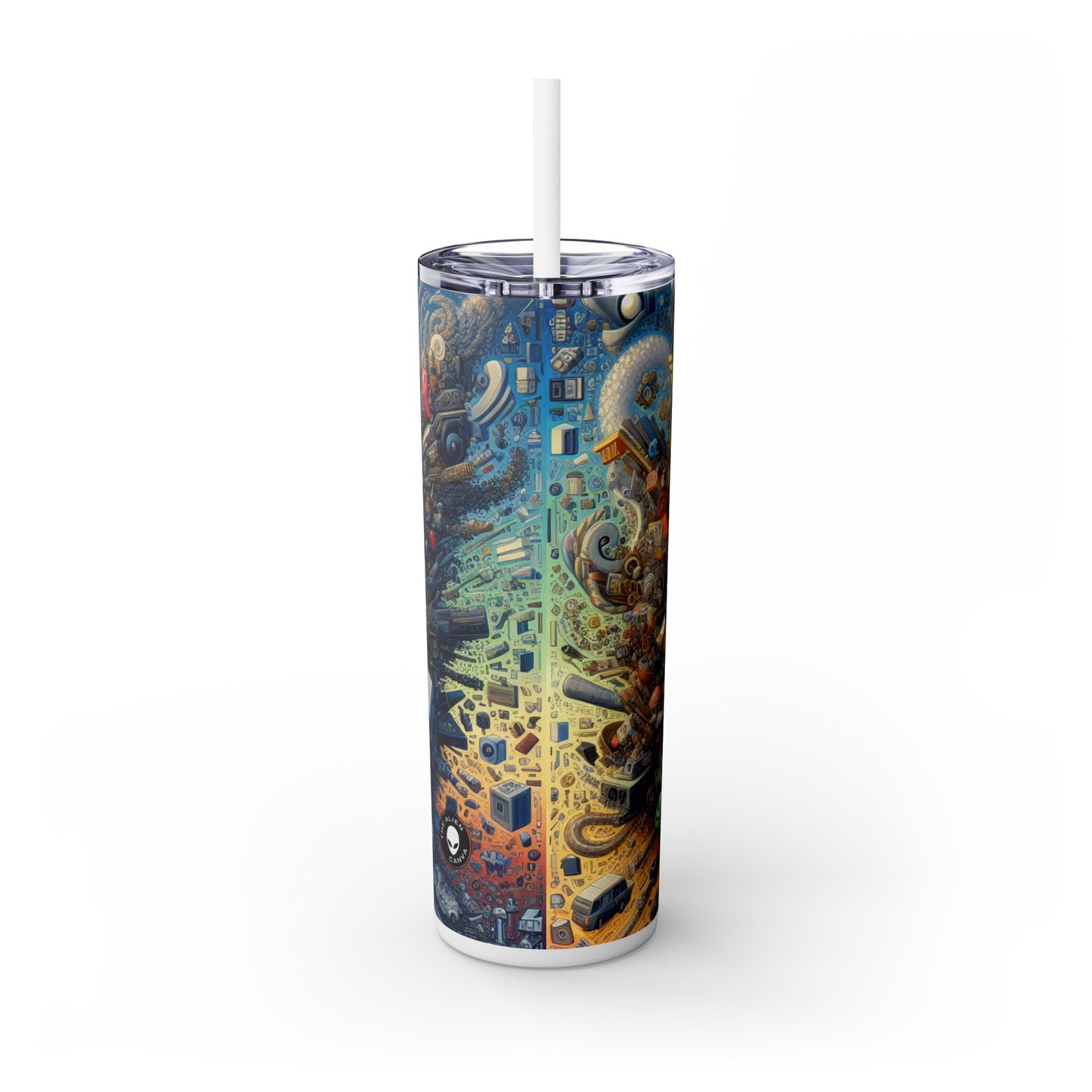 "Nightfall in the Neon City: A Hyper-Realistic Futuristic Metropolis" - The Alien Maars® Skinny Tumbler with Straw 20oz Simulationism