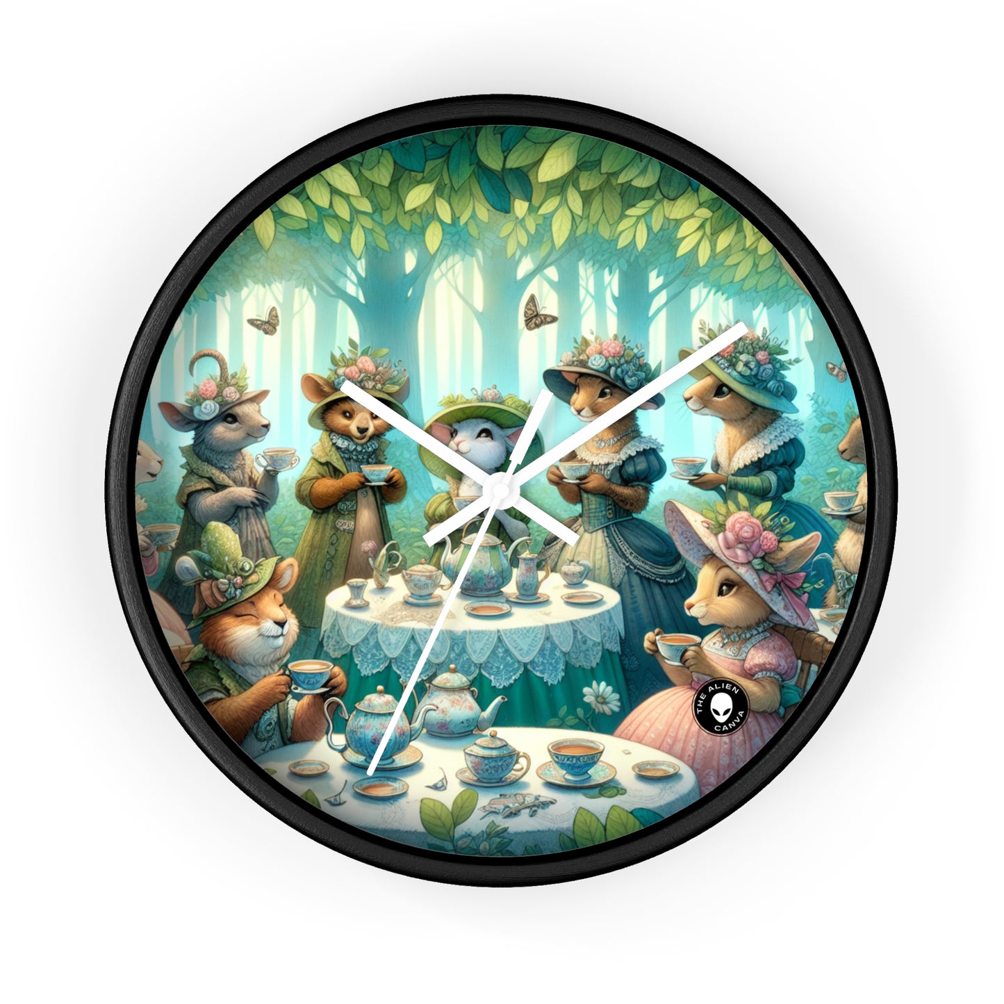 "Fancy Hats and Teacups: A Woodland Tea Party" - The Alien Wall Clock