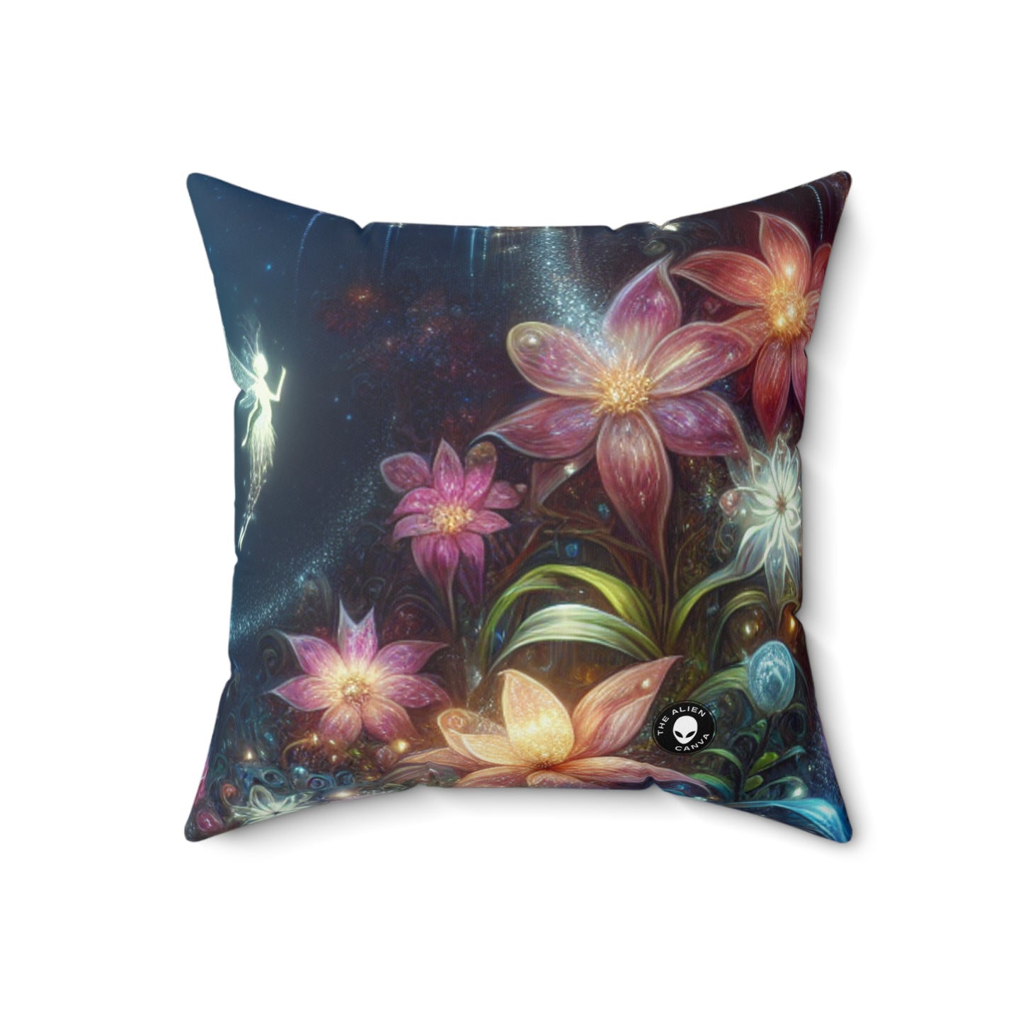 "Enchanted Moonlit Flower Forest"- The Alien Spun Polyester Square Pillow