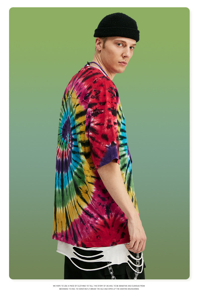 Manches courtes amples Rainbow Spiral Tie-Dye pour hommes