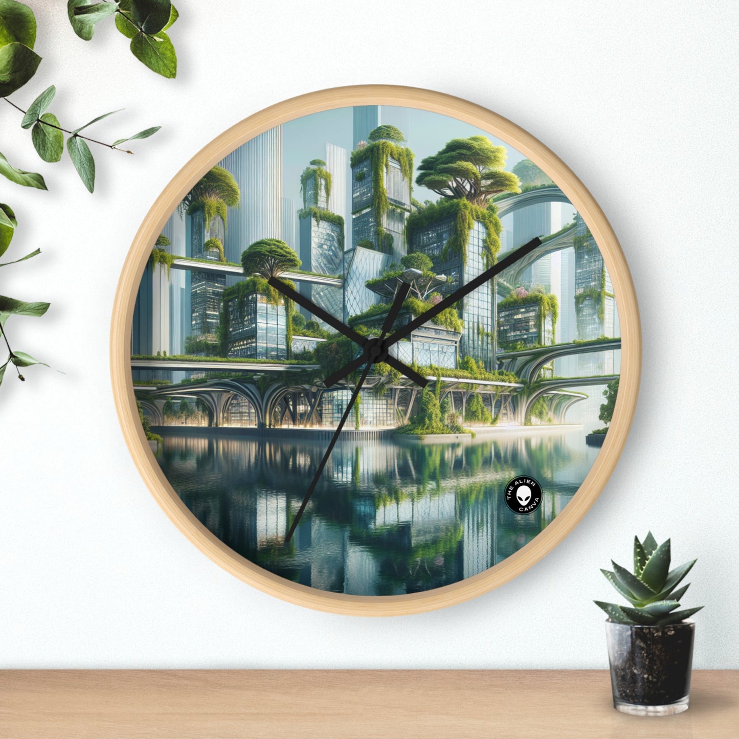 "Nature's Fusion: A Futuristic Cityscape" - The Alien Wall Clock