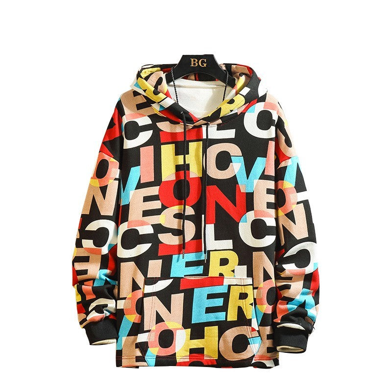 Loose casual hooded printed class coat