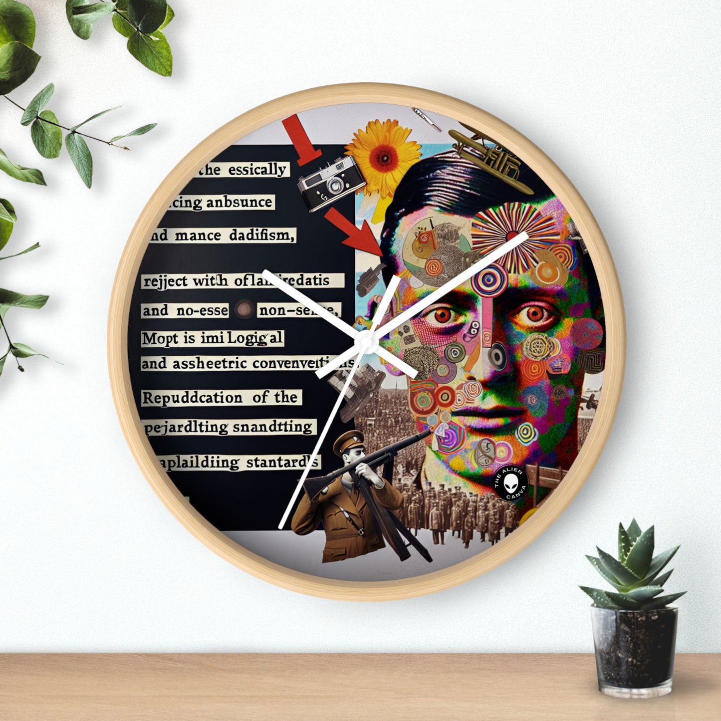 "Absurdity Unleashed: Creating a Dadaist Collage of Chaos" - The Alien Wall Clock Dadaism