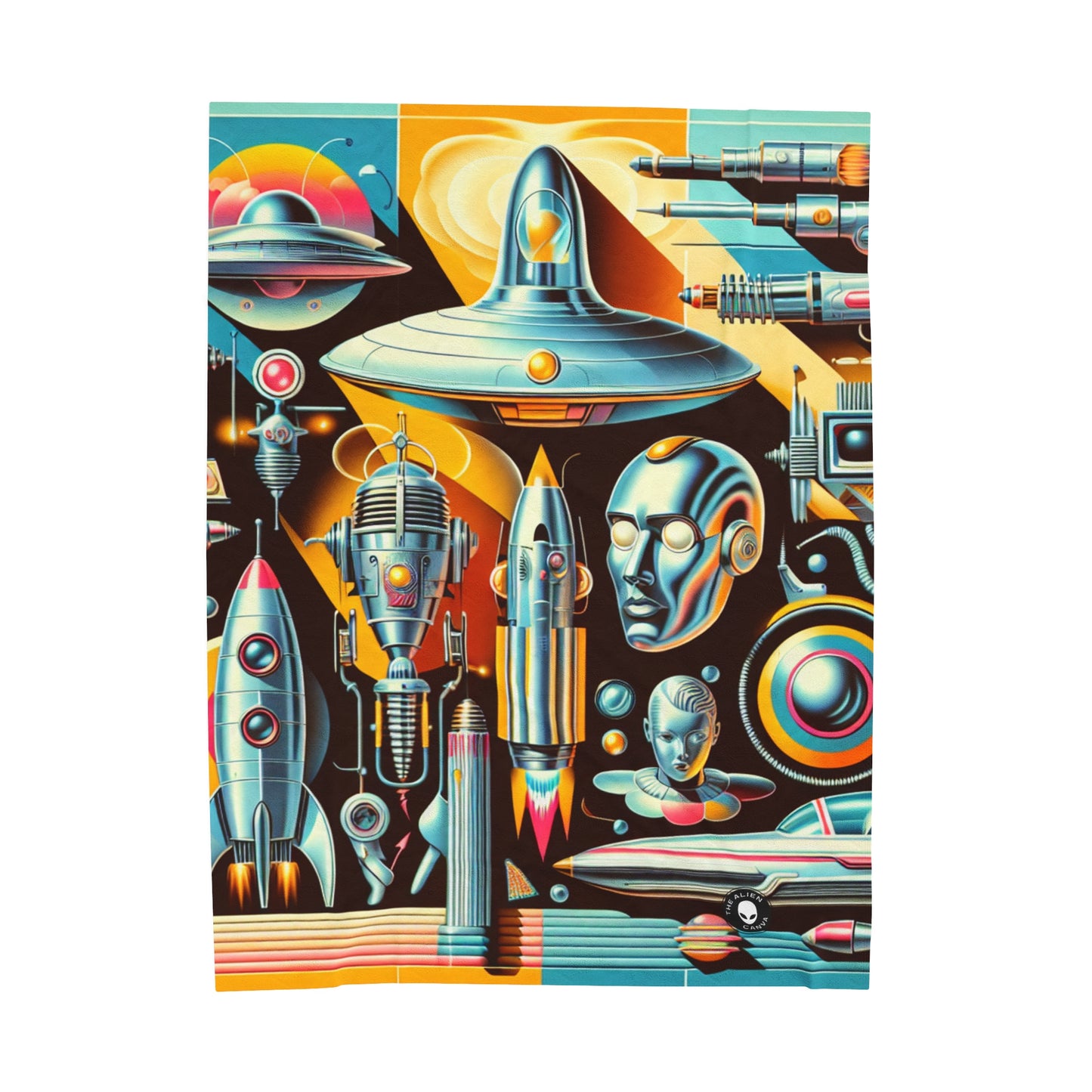 "Neon Deco: A Retro-Futuristic Utopia" - The Alien Velveteen Plush Blanket Retro-futurism