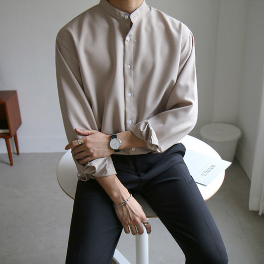 Men's Stand-Up Collar Shirt Long Sleeve Korean Trend