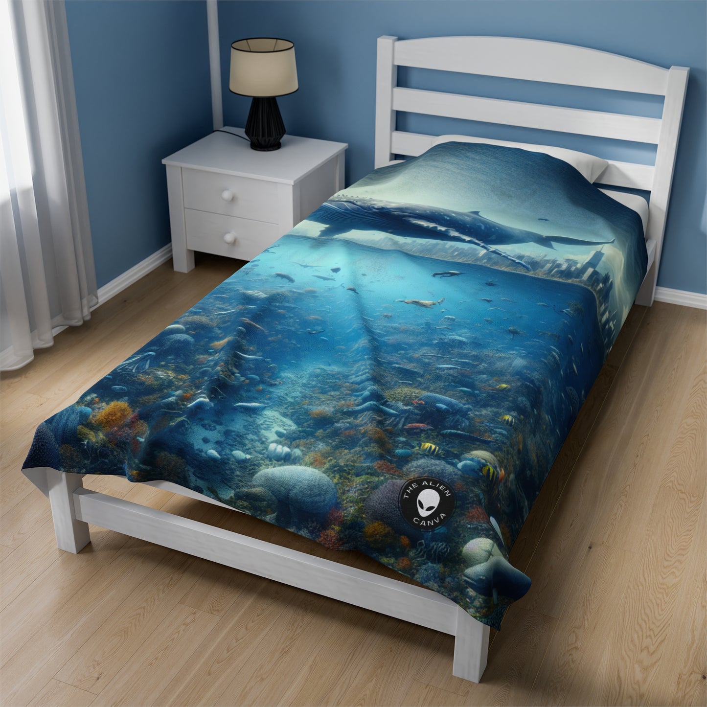 "Whale City: A Surreal Underwater Wonderland" - The Alien Velveteen Plush Blanket