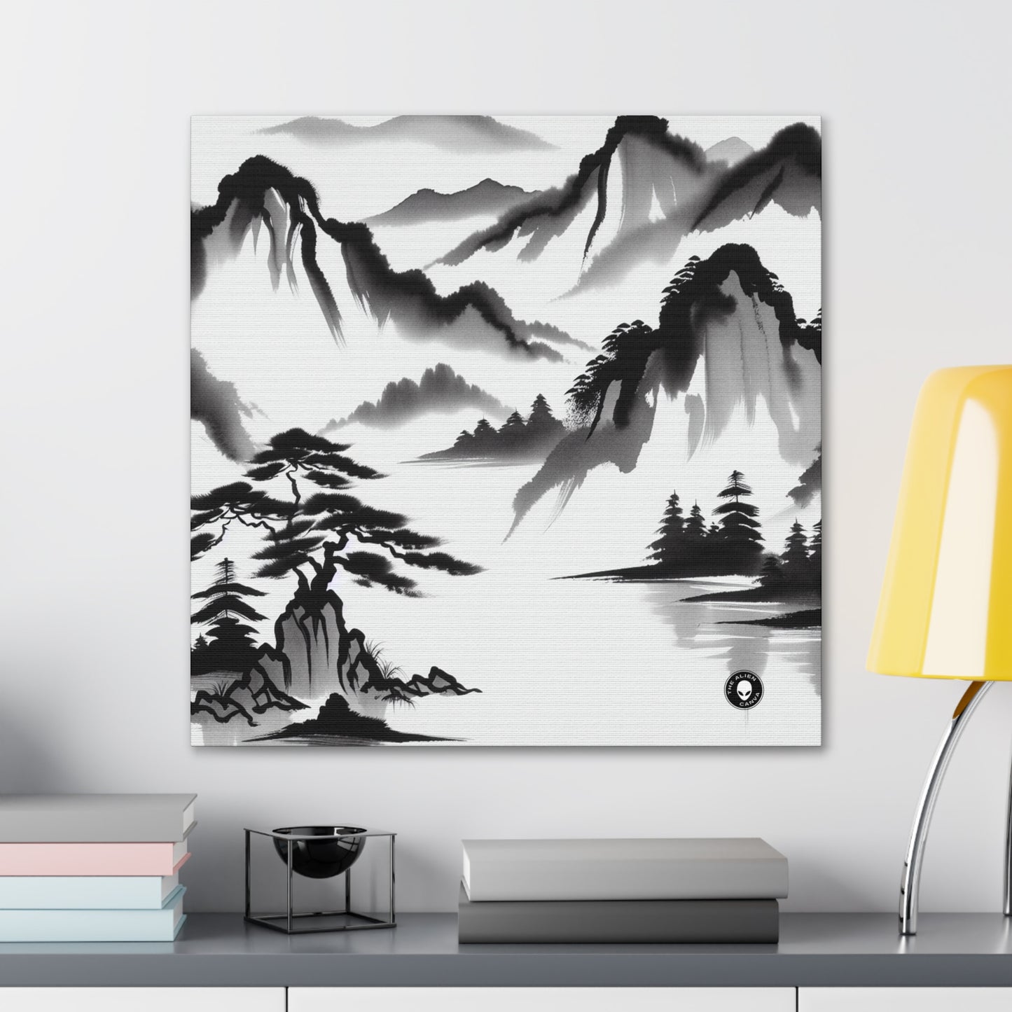 "Mountain Reflection: A Serene Zen Ink Painting" - The Alien Canva Zen Ink Painting