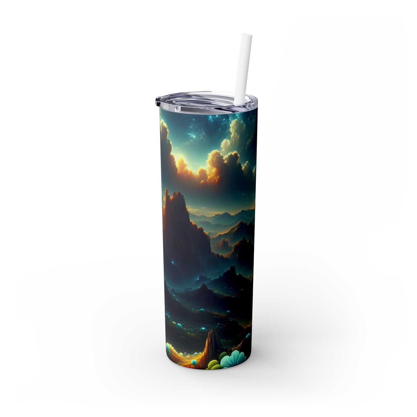 "Un Sueño Extraño: Un Mundo Desconocido en Detalle" - The Alien Maars® Skinny Tumbler with Straw 20oz planetas no descubiertos en estilo hyperrealista