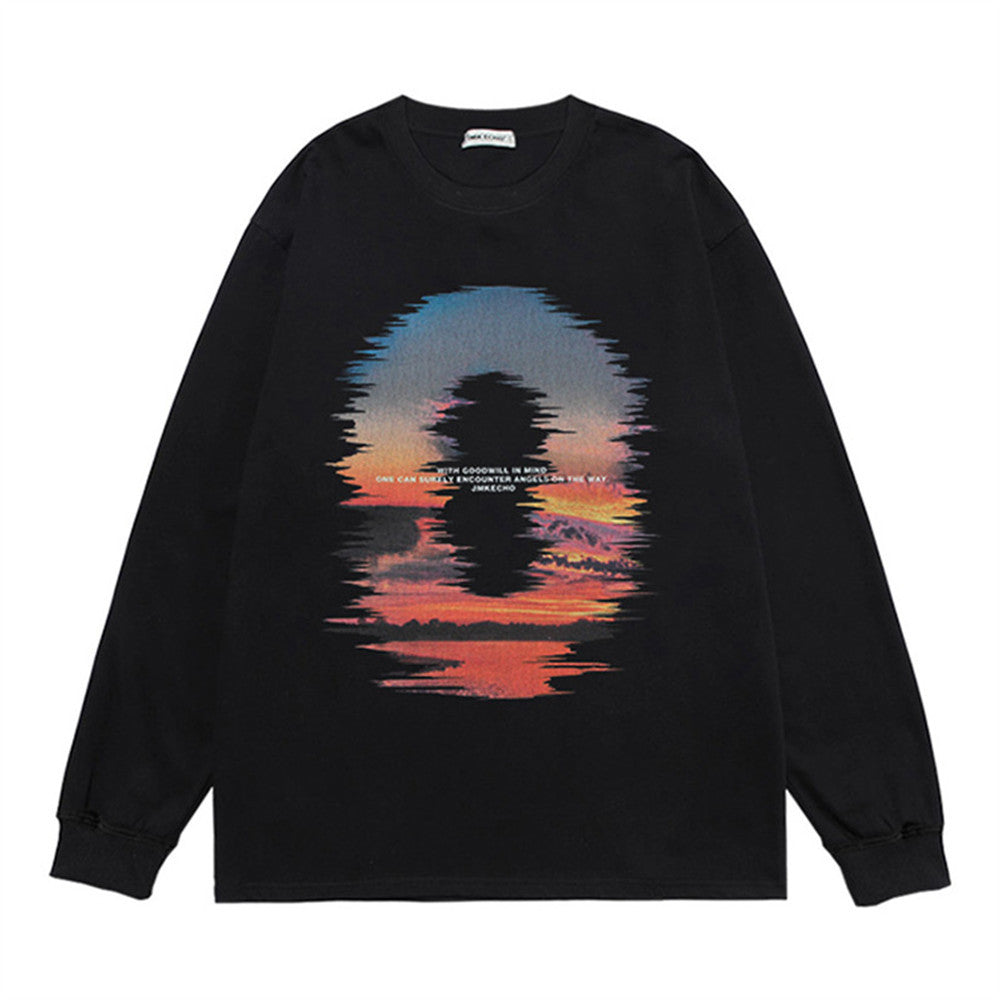 Sweat-shirt ample imprimé Sunset Reflection pour hommes