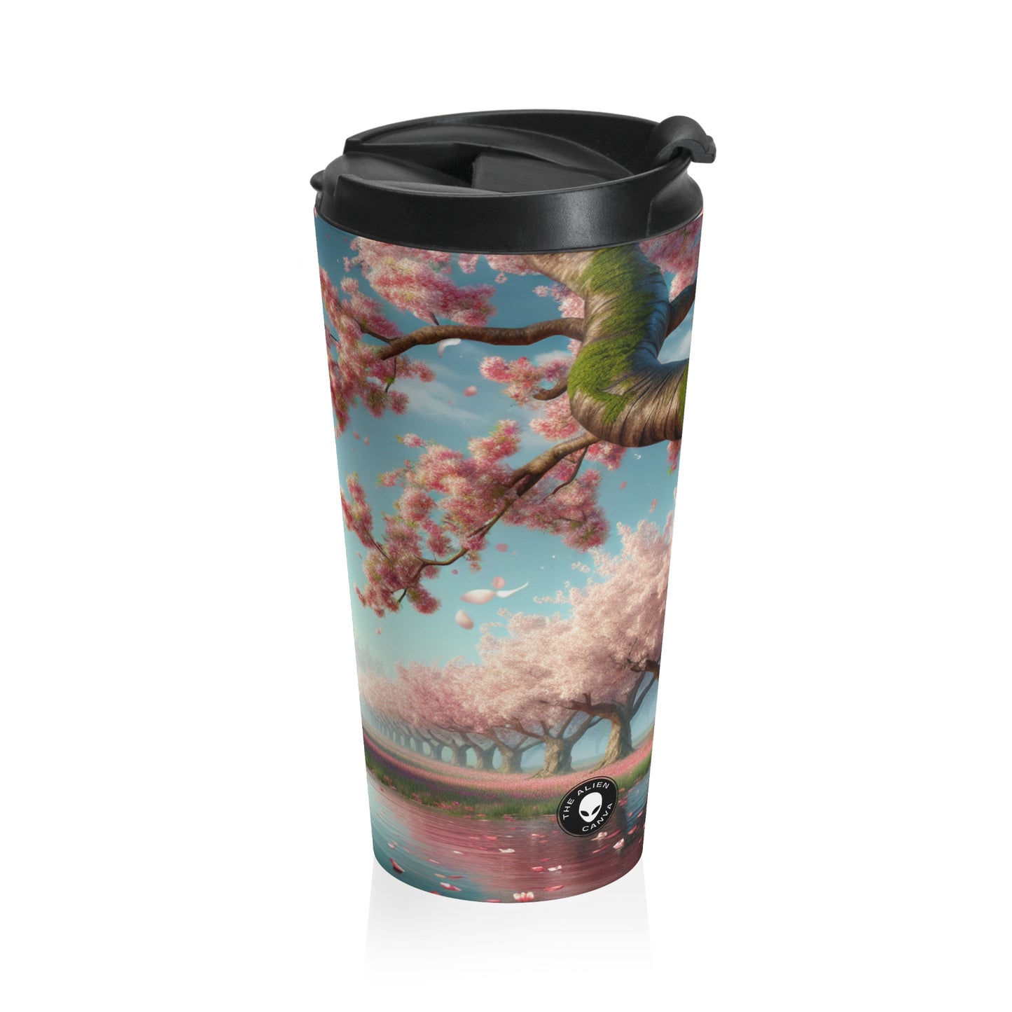 "Peces Koi en flores de cerezo: la belleza de la naturaleza" - Taza de viaje de acero inoxidable The Alien