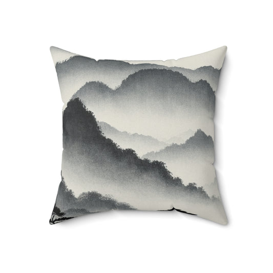 "Harmonious Ink: Capturing the Tranquility of a Zen Garden"- The Alien Spun Polyester Square Pillow Ink Wash Painting