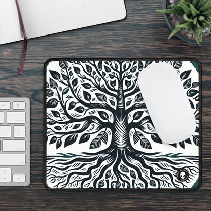 "Modern Woodcut Family Tree" - The Alien Gaming Mouse Pad Woodcut Printing