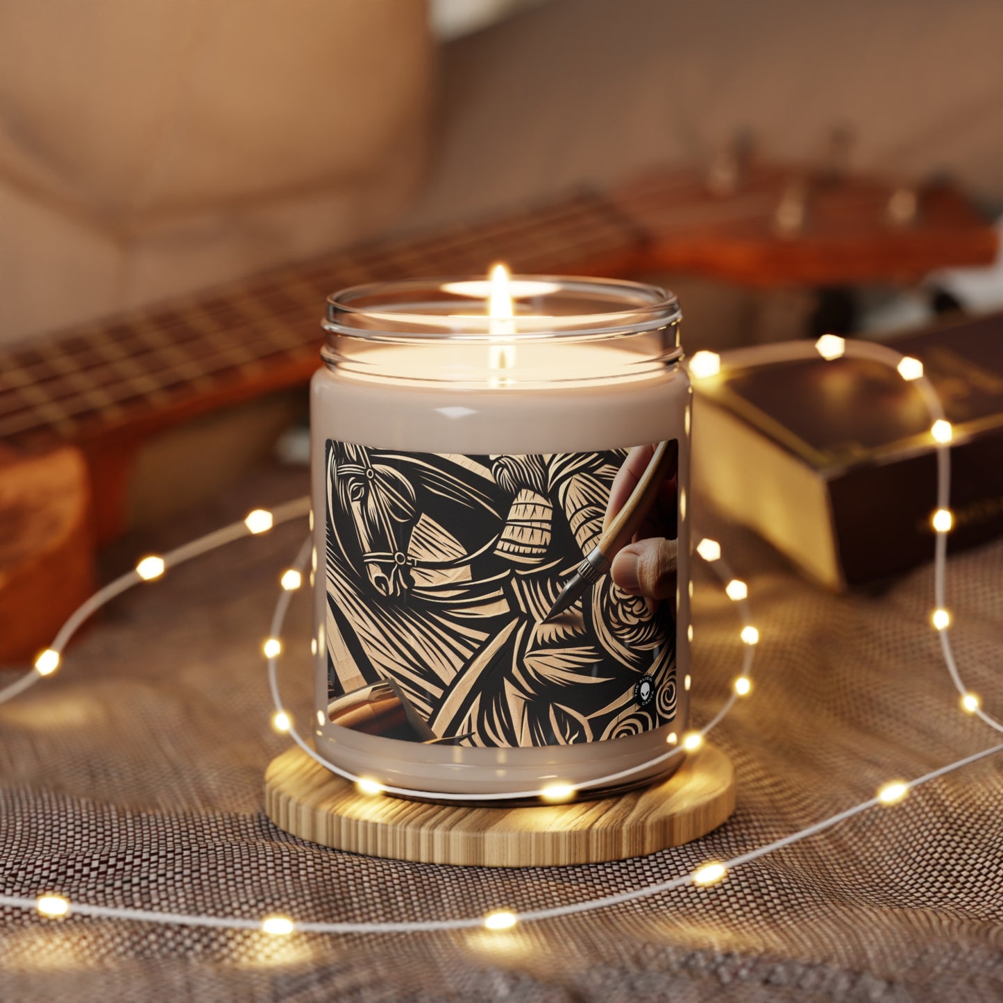 "Enchanting Shadows: A Woodcut Print of the Dancing Northern Lights" - The Alien Scented Soy Candle 9oz Woodcut Printing