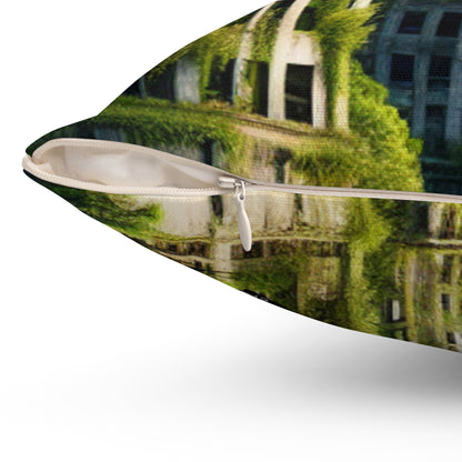 "Nature's Reclamation: A Futuristic Urban Jungle"- The Alien Spun Polyester Square Pillow