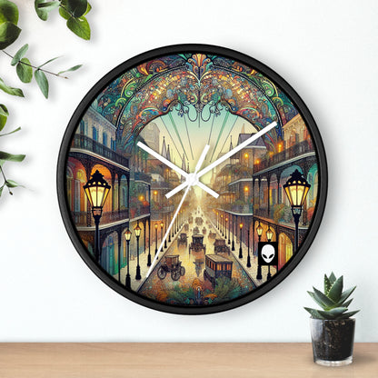 "Vivid Splendor: Una imagen del barrio francés de Nueva Orleans" - El reloj de pared alienígena estilo Art Nouveau