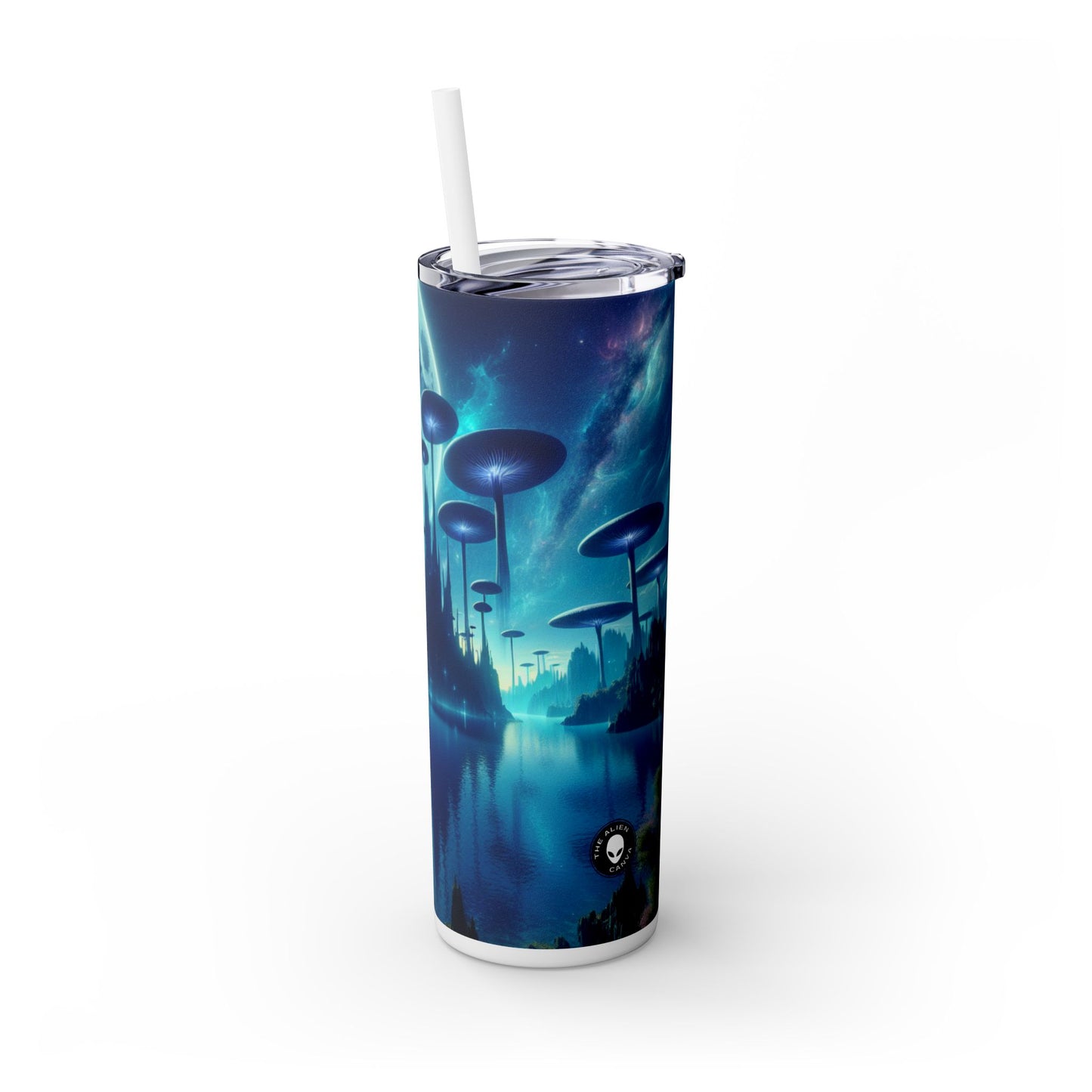 "Moonlit Mushroom Lake" - Vaso delgado con pajita de 20 oz de Alien Maars®