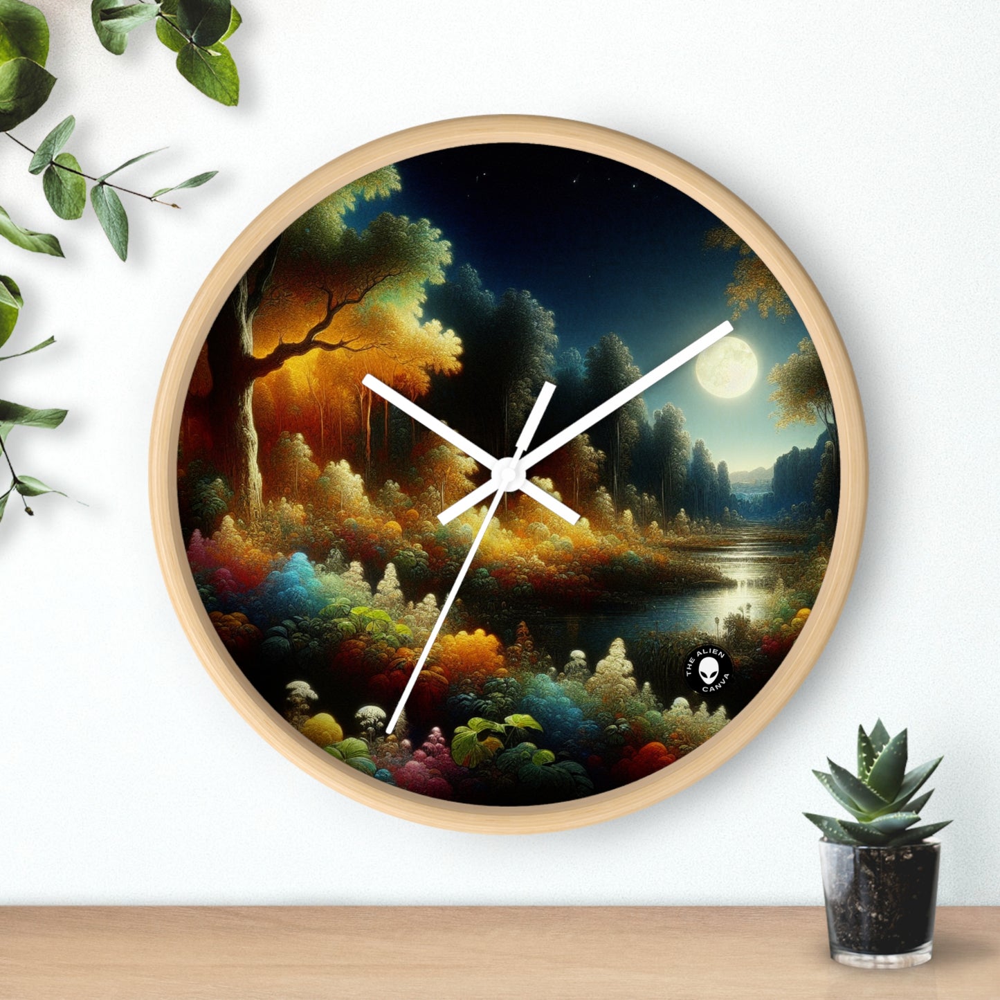 "Light and Dark in the Moonlight" - The Alien Wall Clock Post-Impressionism