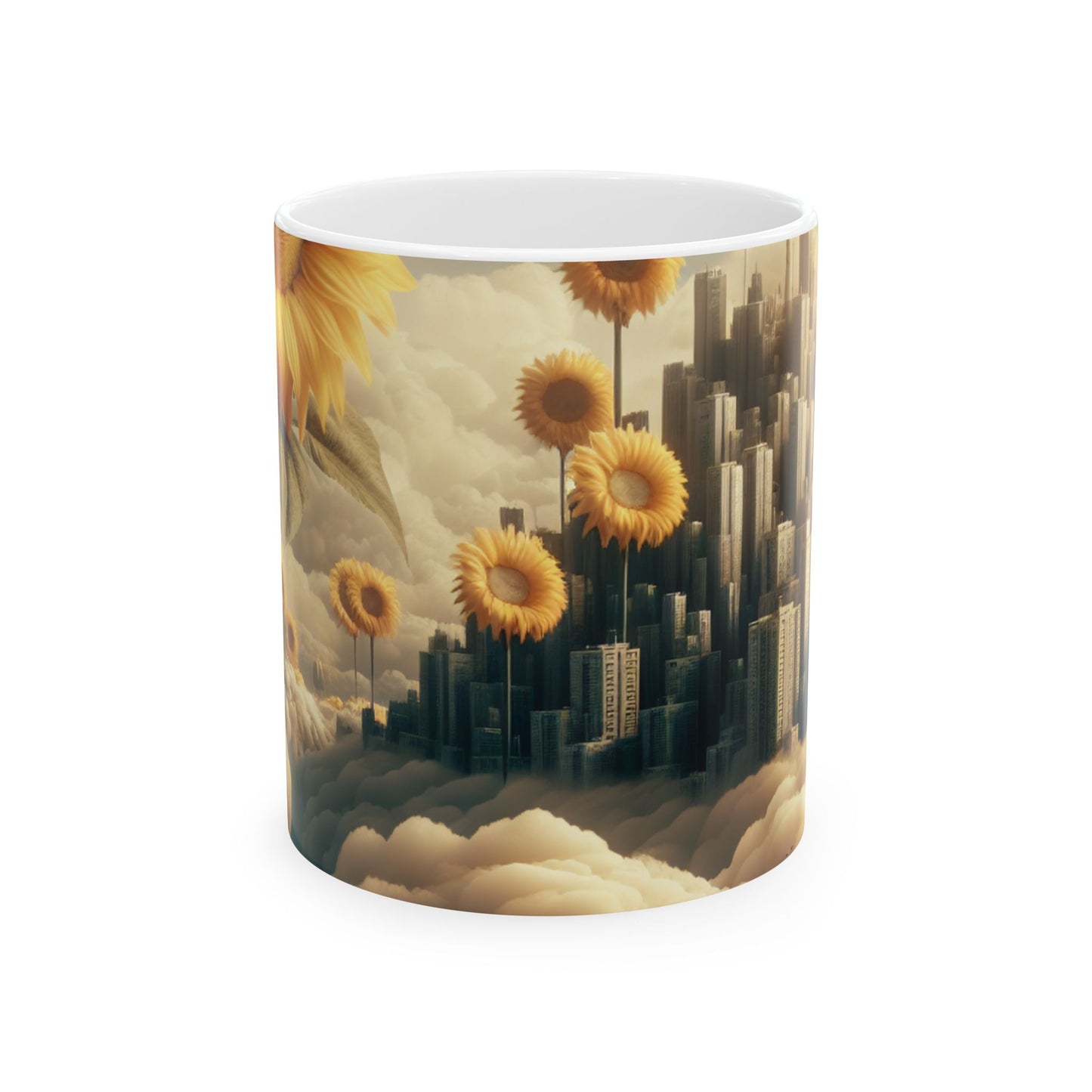 « Ciel éthéré : la ville des nuages ​​et des tournesols » – Tasse en céramique Alien 11 oz