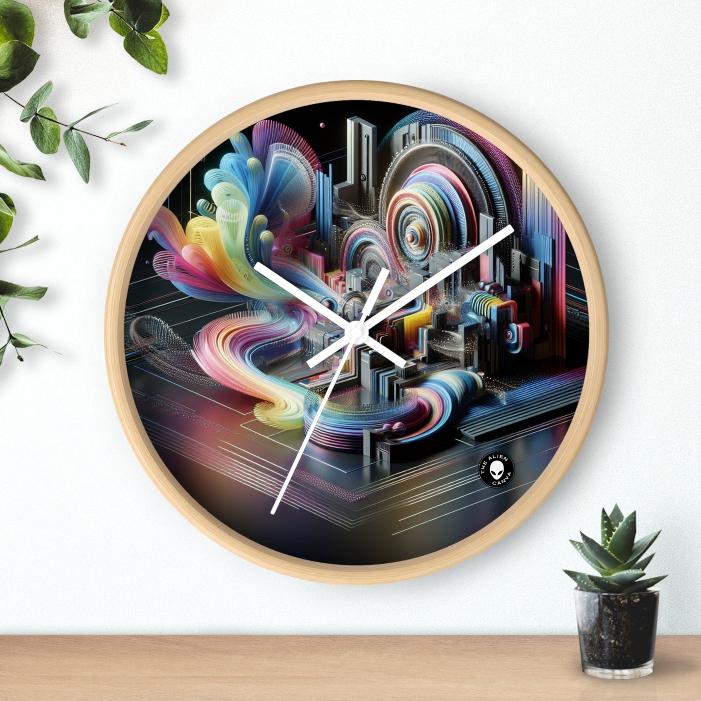 "Neon Nights: A Futuristic Urban Dream" - The Alien Wall Clock Digital Art