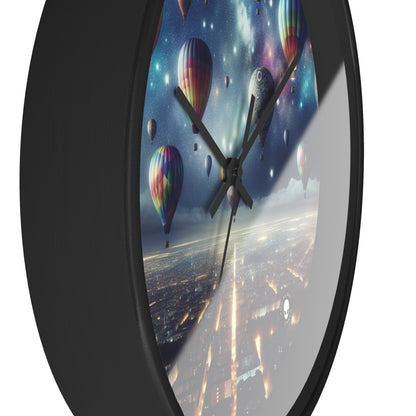 "Starry Night Voyage: Hot Air Balloons Over the City" - The Alien Wall Clock