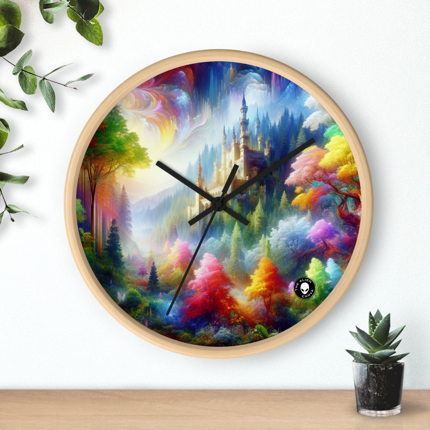 "Glowing Enchantment: The Castle in the Colorful Forest" - The Alien Wall Clock