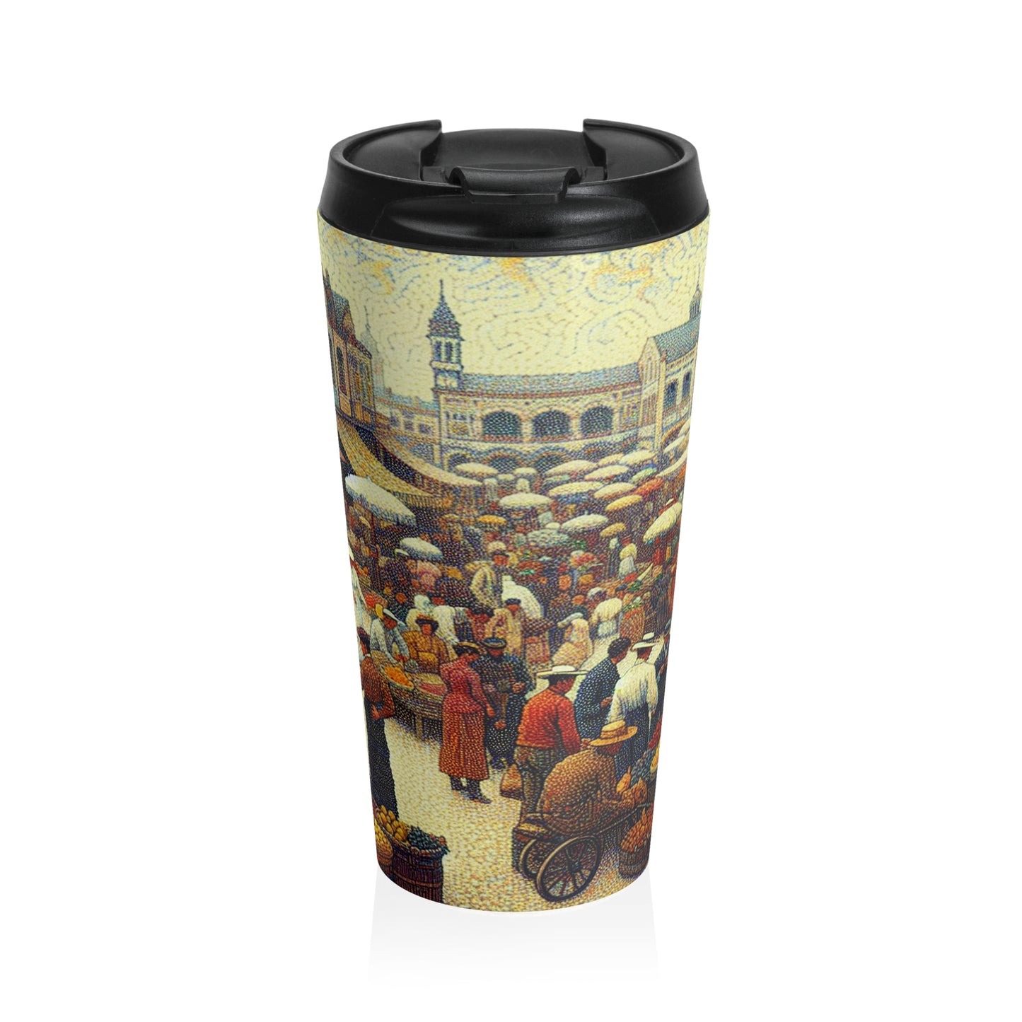 "Dots of Paradise: Capturing a Sunny Beachscape with Pointillism" - The Alien Stainless Steel Travel Mug Pointillism