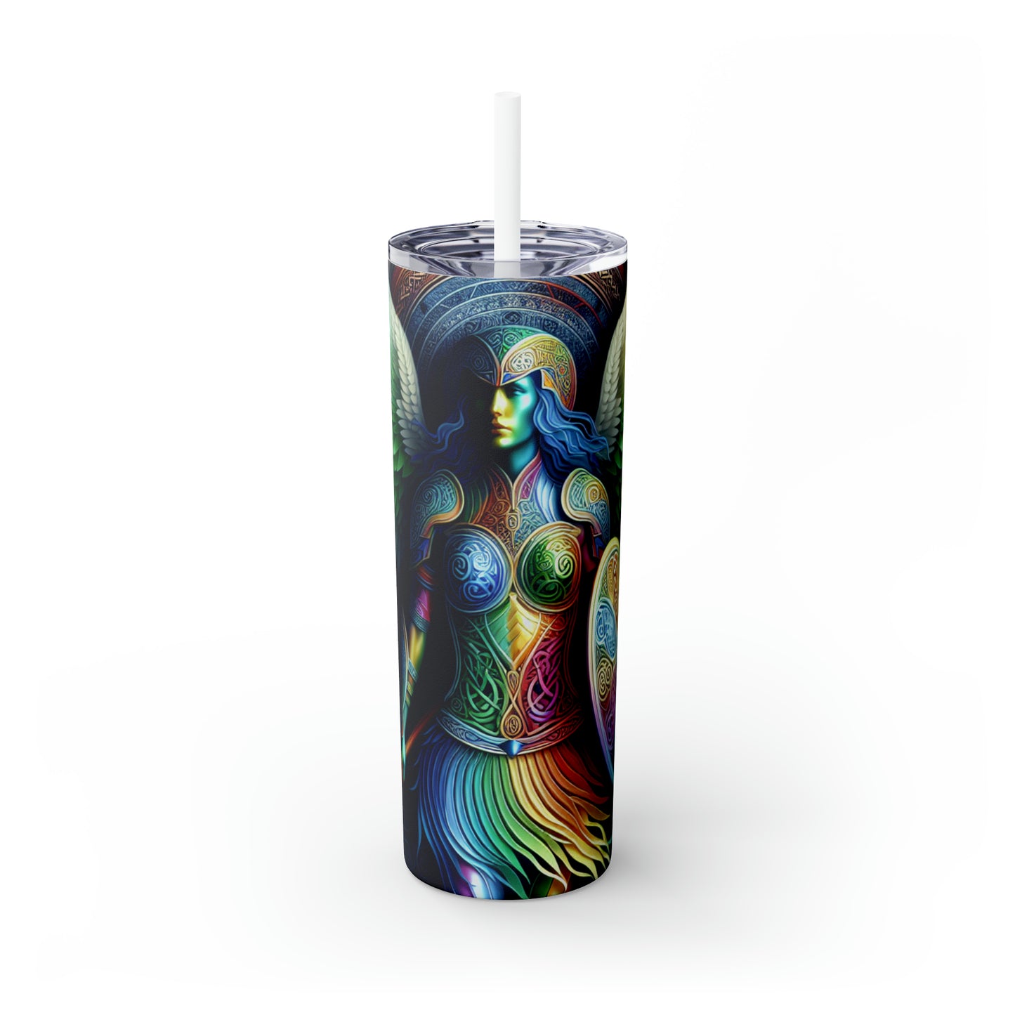 "Lionhearted Warrior Goddess: A Celtic-Inspired Artwork" - The Alien Maars® Skinny Tumbler with Straw 20oz Celtic Art