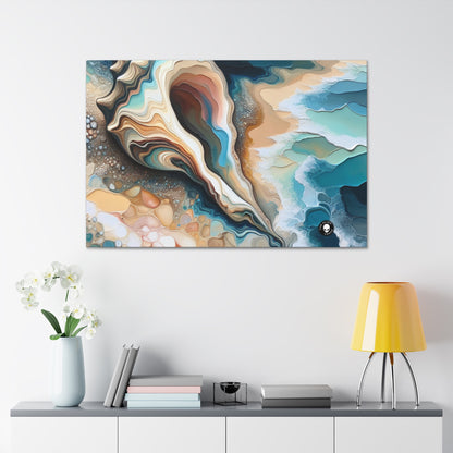 "Una vista de la playa a través de una concha marina" - The Alien Canva Acrylic Pouring