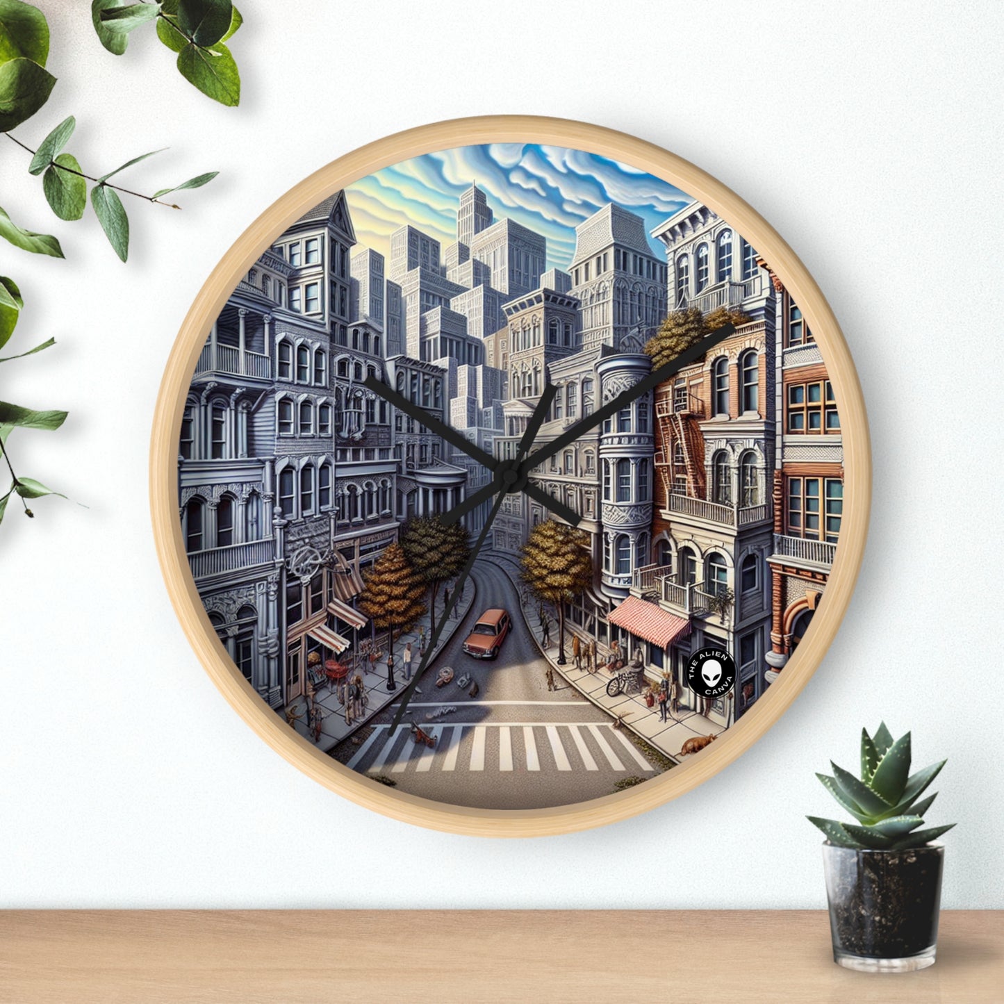 "Pasaje encantado: trascendiendo la realidad" - Trompe-l'oeil del reloj de pared alienígena