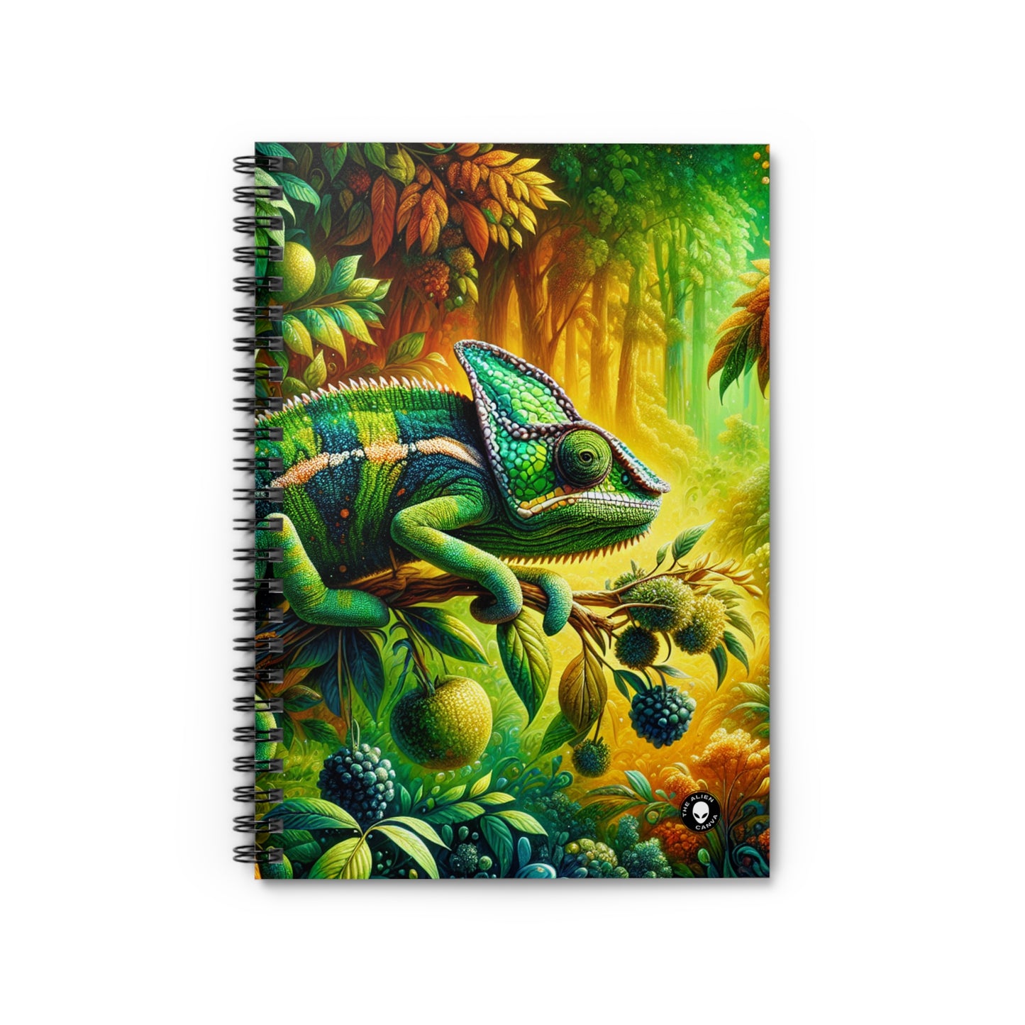 "Vibrant Woods and the Chameleon Camouflage" - The Alien Spiral Notebook (Ruled Line)