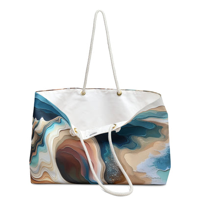 "Una vista de la playa a través de una concha marina" - The Alien Weekender Bag Acrylic Pouring