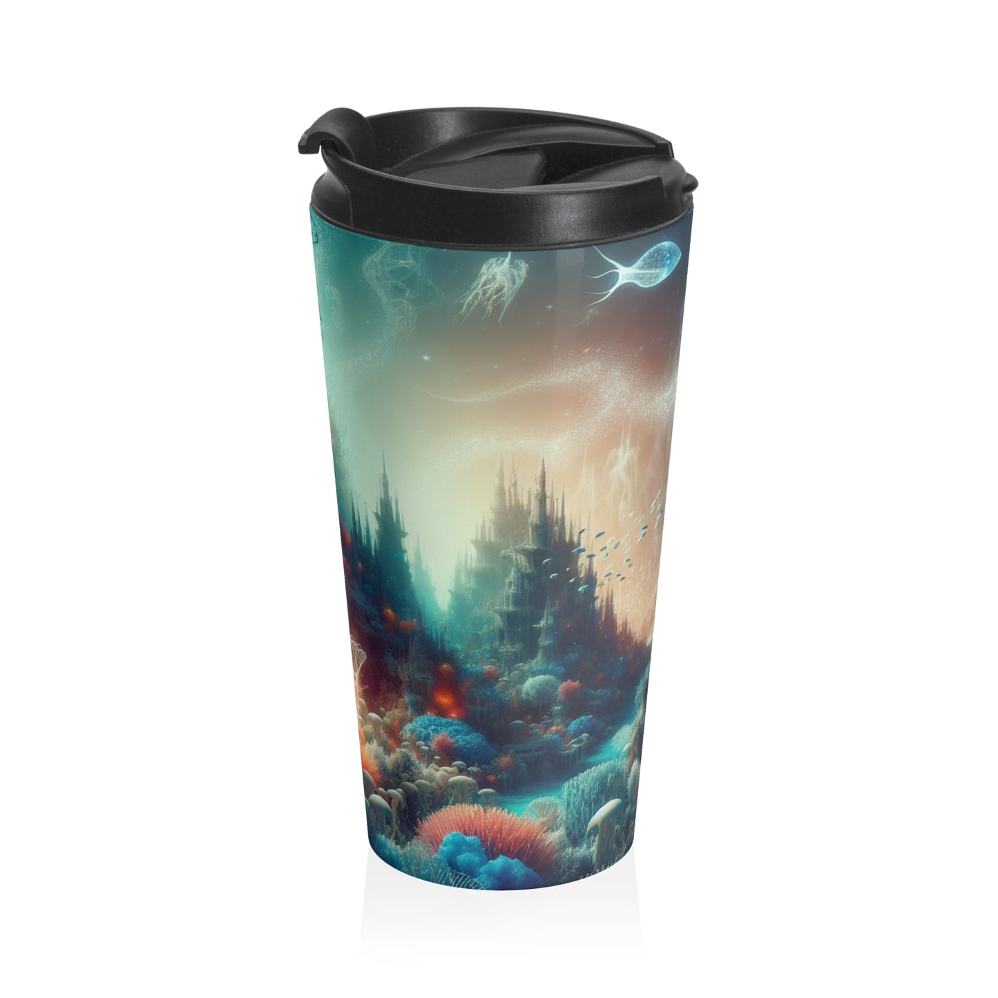 "Paisaje onírico de las profundidades marinas": taza de viaje de acero inoxidable de The Alien