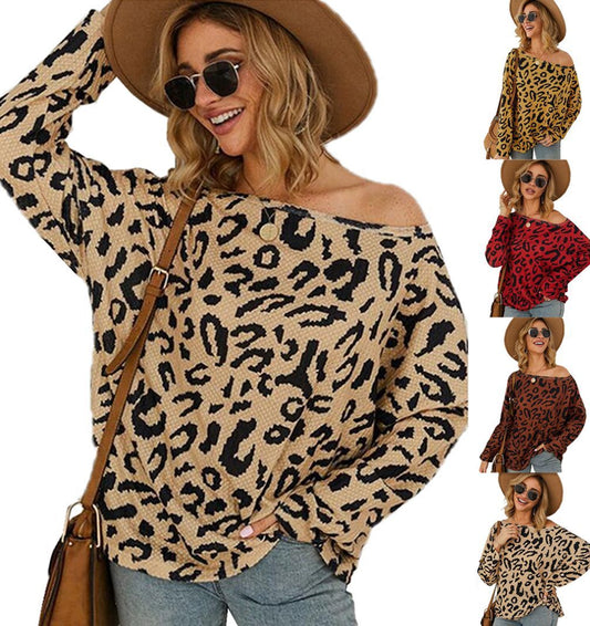 Off-the-shoulder leopard print top