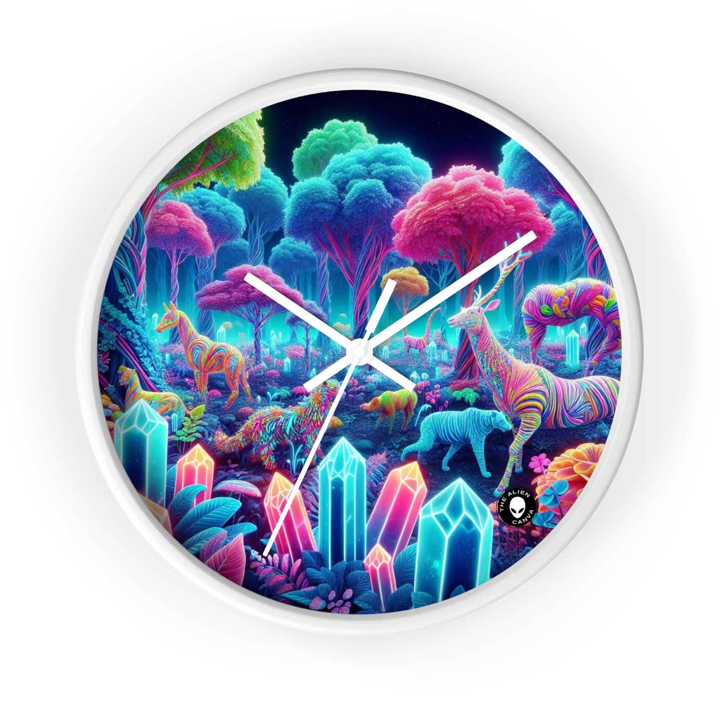 "Glowing Enchantment: Neon Forest" - The Alien Wall Clock