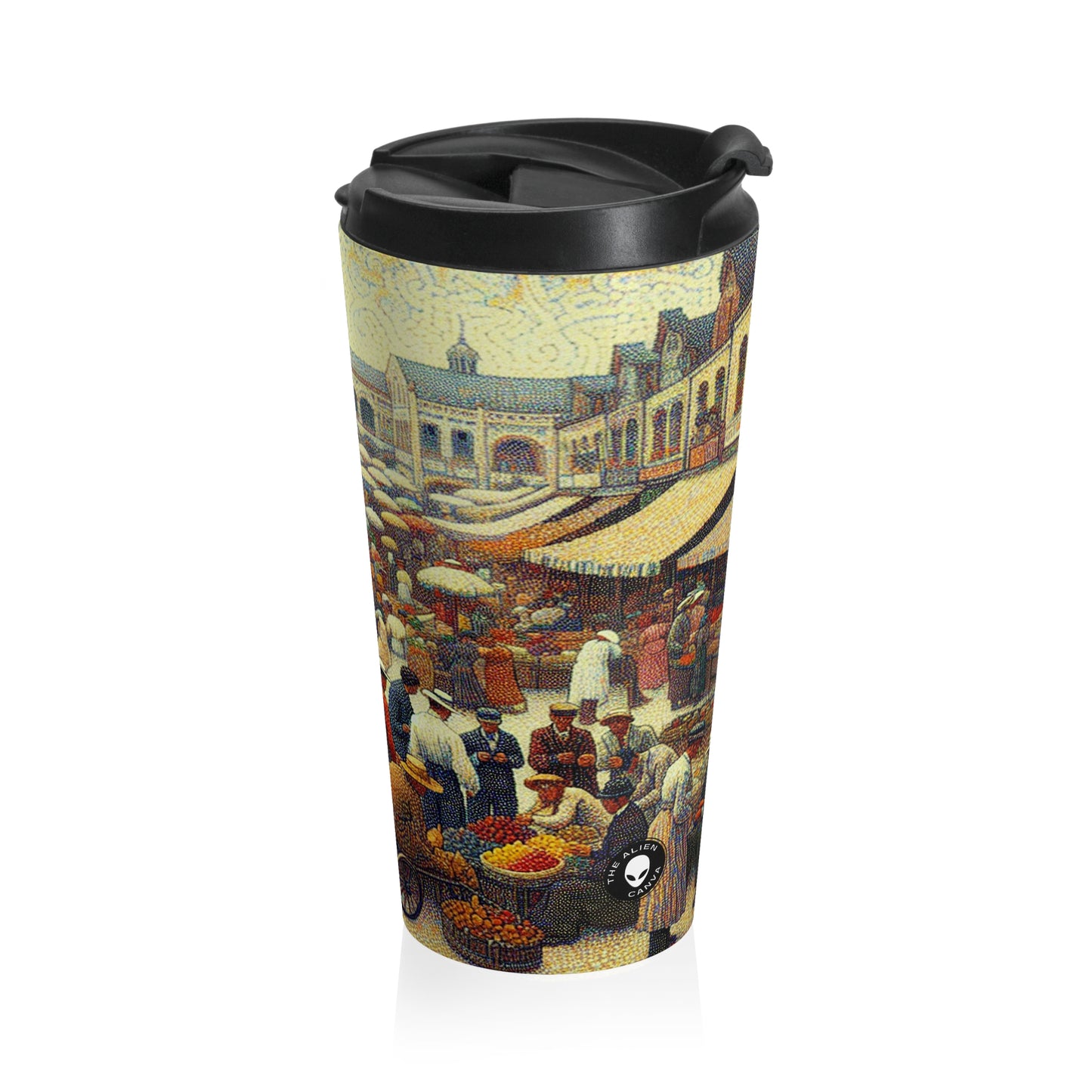 "Dots of Paradise: Capturing a Sunny Beachscape with Pointillism" - The Alien Stainless Steel Travel Mug Pointillism