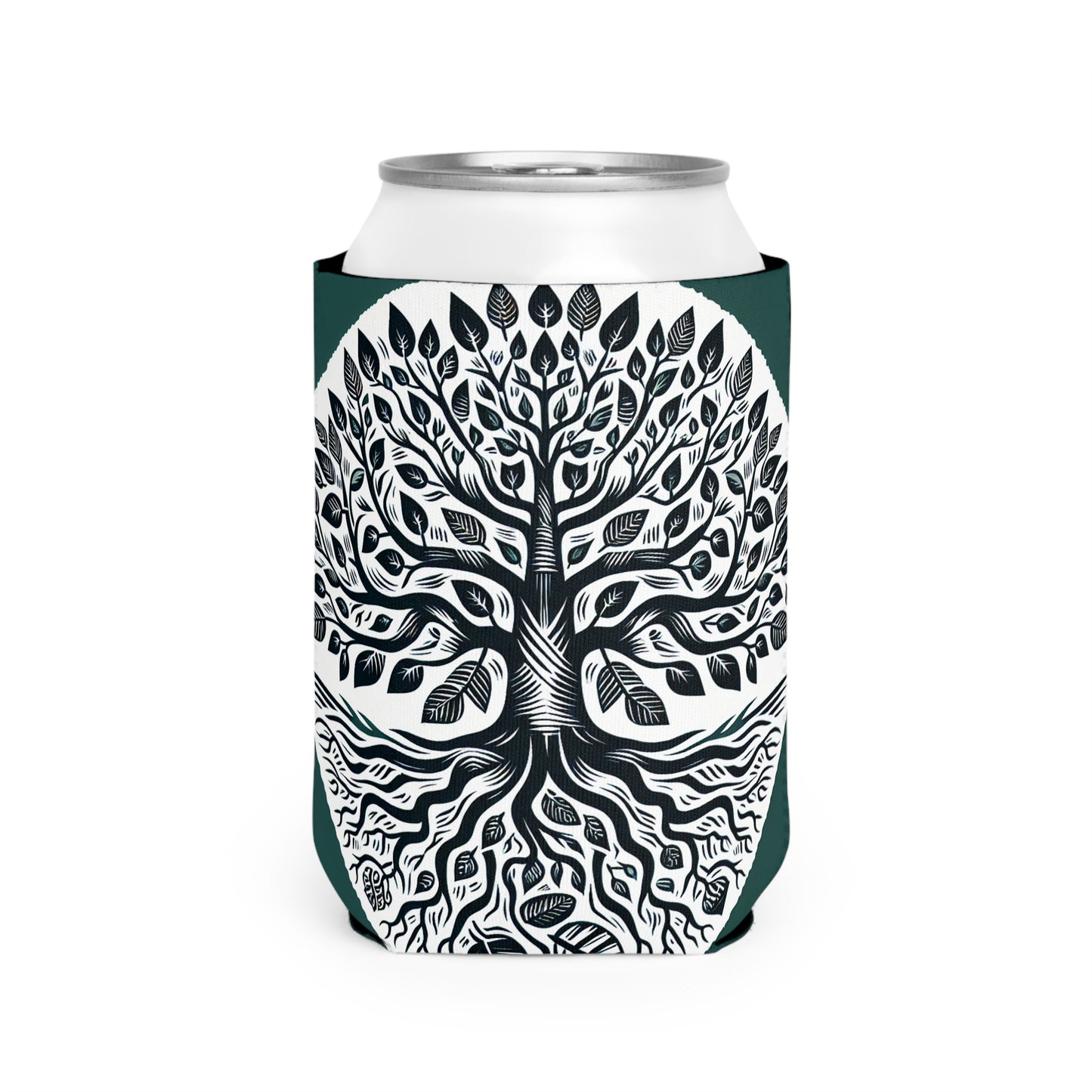 "Modern Woodcut Family Tree" - The Alien Can Cooler Sleeve Woodcut Printing