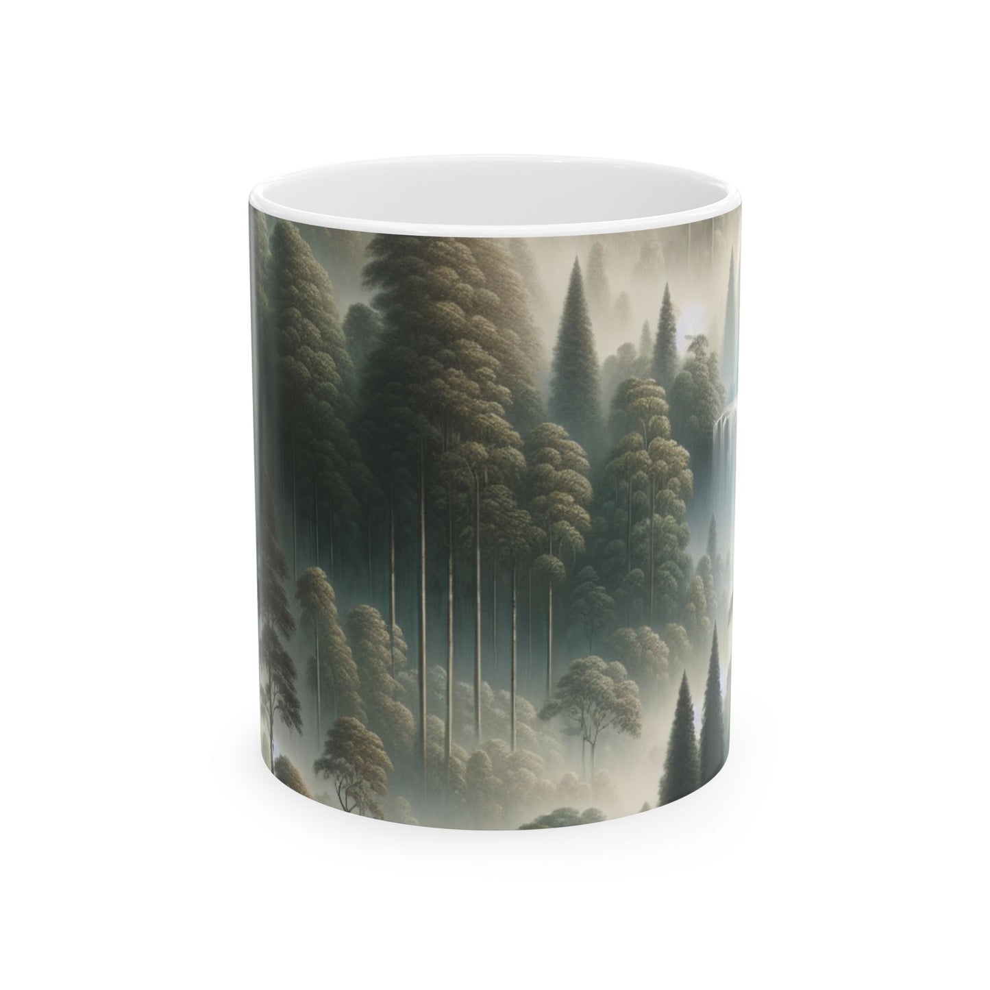 "Retiro en el bosque brumoso": taza de cerámica alienígena de 11 oz