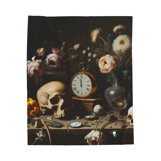 "Digital Decay: A Contemporary Vanitas Examining Consumerism in the 21st Century" - The Alien Velveteen Plush Blanket Vanitas Painting