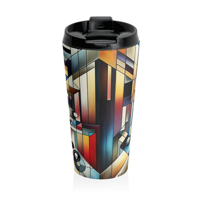 "City Lights: Geometric Nightfall" - The Alien Stainless Steel Travel Mug Geometric Abstraction