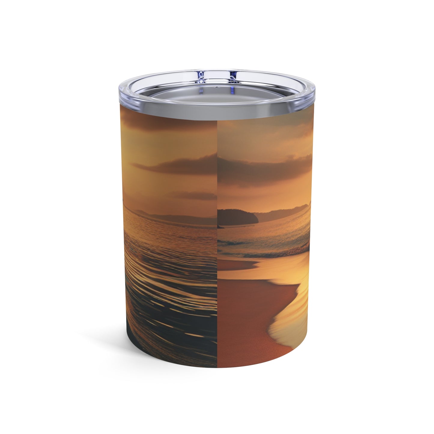 "Un paseo por la playa al atardecer" - El vaso alienígena de 10 oz estilo fotorrealismo