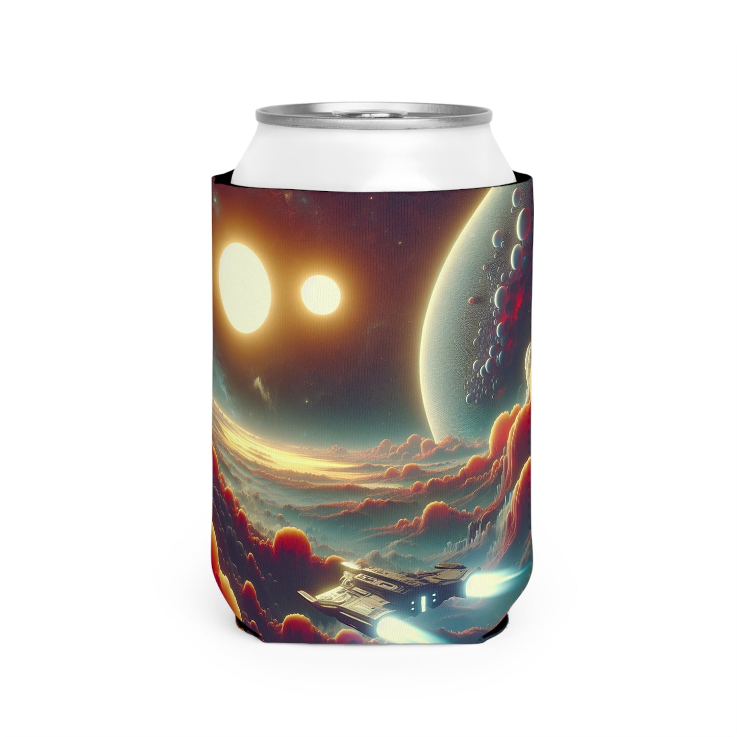 "Dawn of the Three Suns: A Sci-Fi Space Odyssey" - The Alien Can Cooler Sleeve Video Game Art