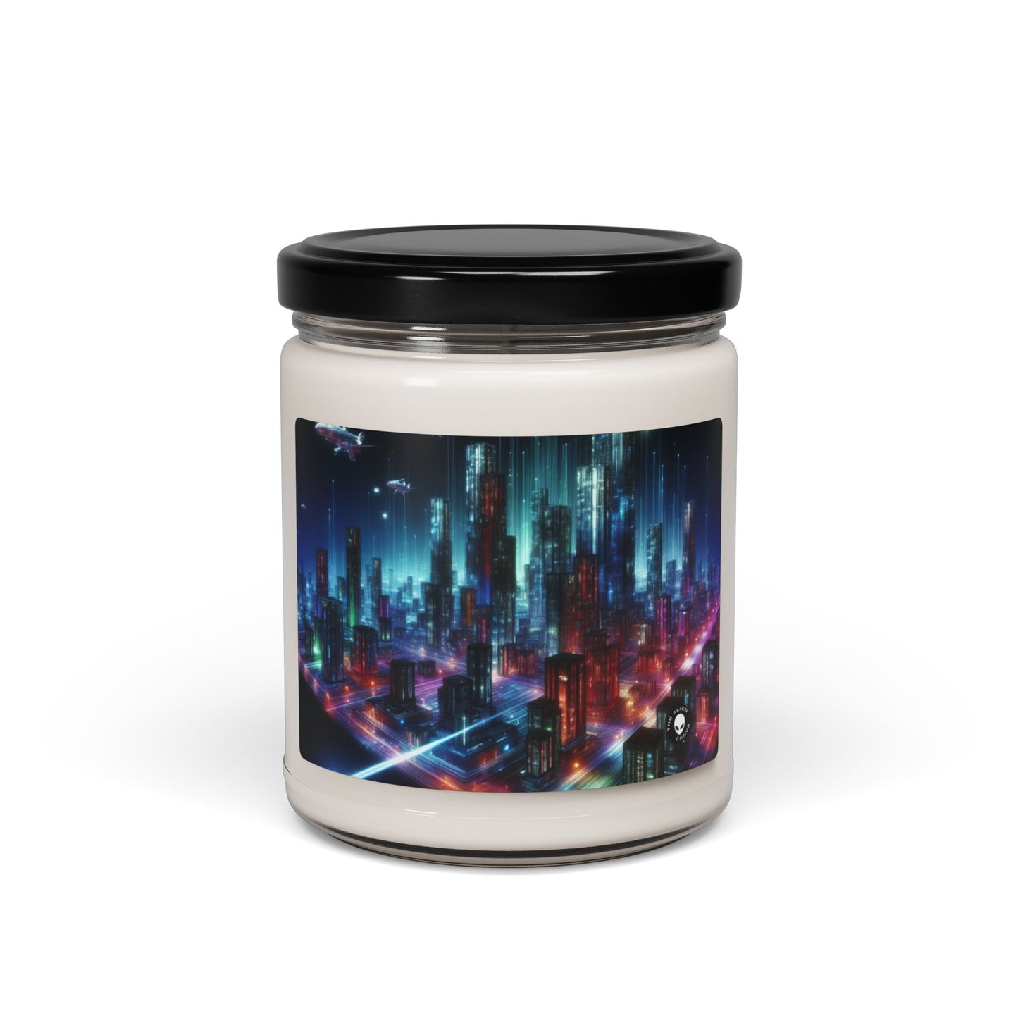 "Neon Skyline: A Futuristic Cityscape" - The Alien Scented Soy Candle 9oz