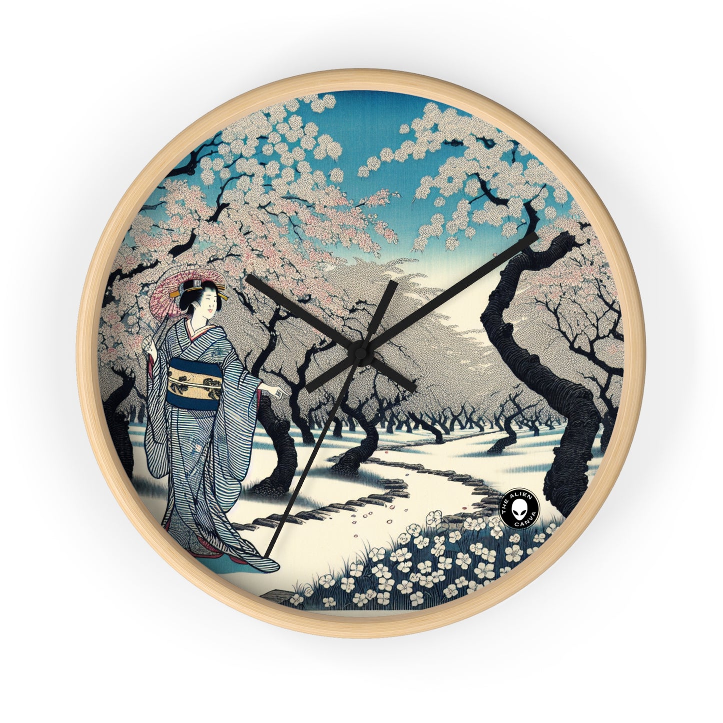 "Blossoming Sky" - L'horloge murale extraterrestre Ukiyo-e (impression japonaise sur bois)