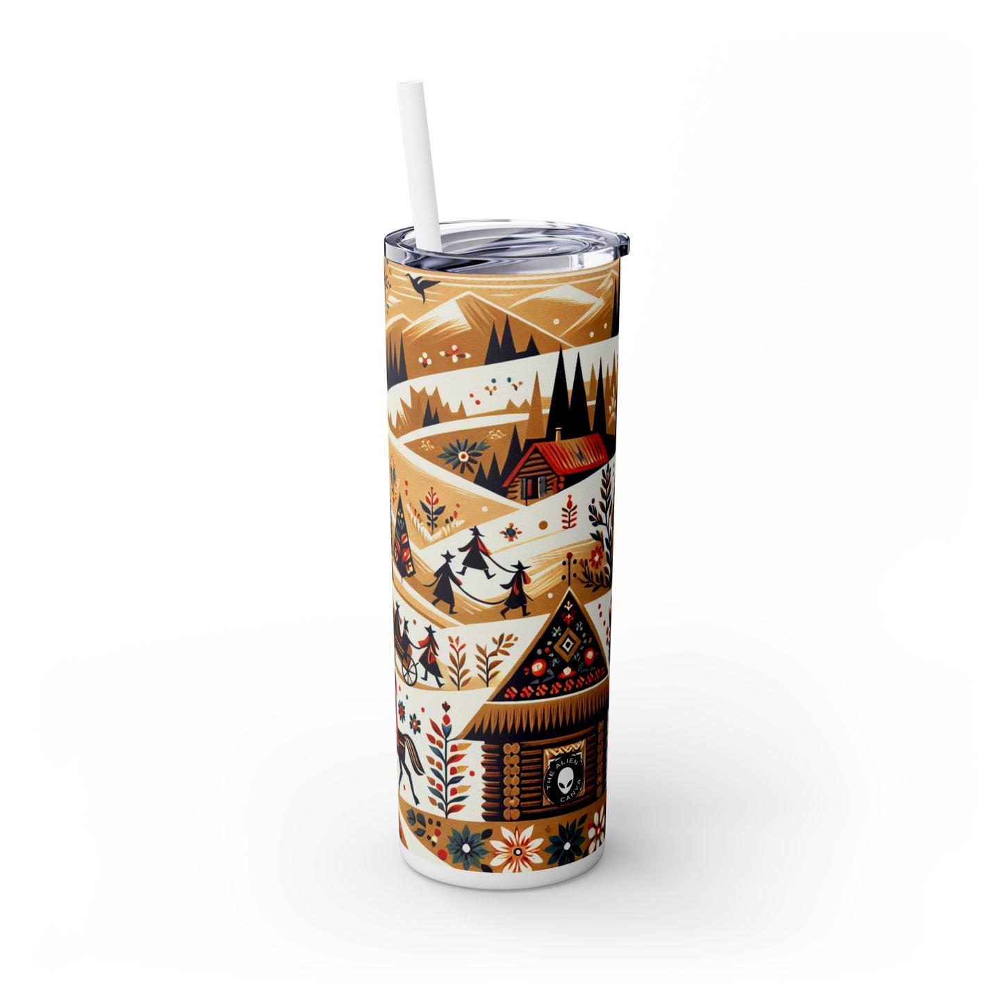 "Symphonie du village ukrainien : une réflexion colorée sur l'art populaire" - The Alien Maars® Skinny Tumbler with Straw 20oz Folk Art