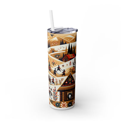 "Ukrainian Village Symphony: A Colorful Folk Art Reflection" - The Alien Maars® Skinny Tumbler with Straw 20oz Folk Art